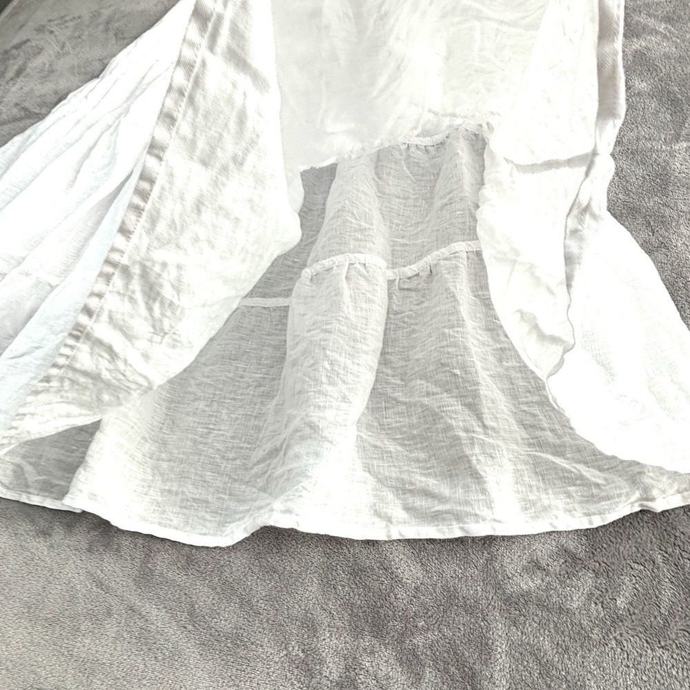 Rachel Zoe White 100% Linen Tiered Maxi Skirt Elastic Waist Pockets M - Picture 3 of 8